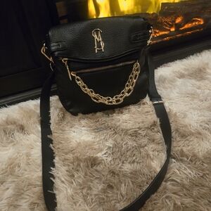 Steve Madden Black Leather Crossbody Bag with Gold Chain